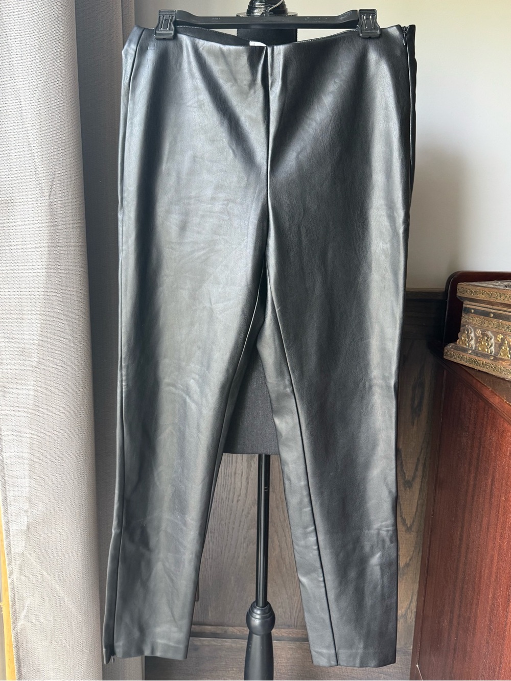 Mango Black Faux Leather womens pants medium Euc